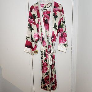 Vintage Victoria Secret Gold Label Floral Pink White Green Night Robe Medium
